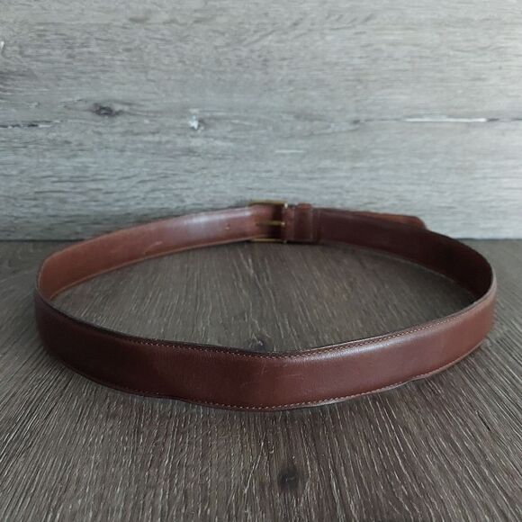 Vintage Dooney & Bourke Brown Leather Belt Solid Brass Buckle Made in USA 34 - Picture 2 of 7